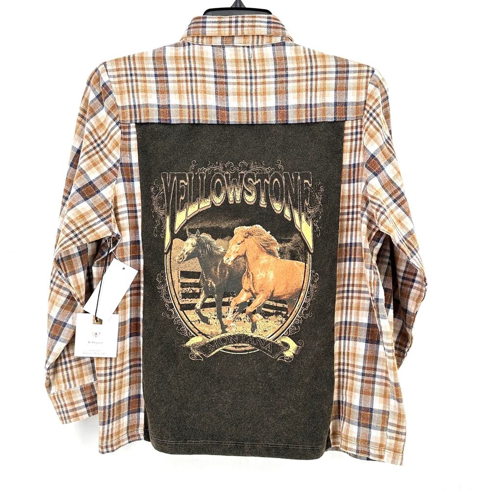 Yellowstone Montana Wild Horses Flannel Cowgirl Shirt Girls Sz Large Back Panel
